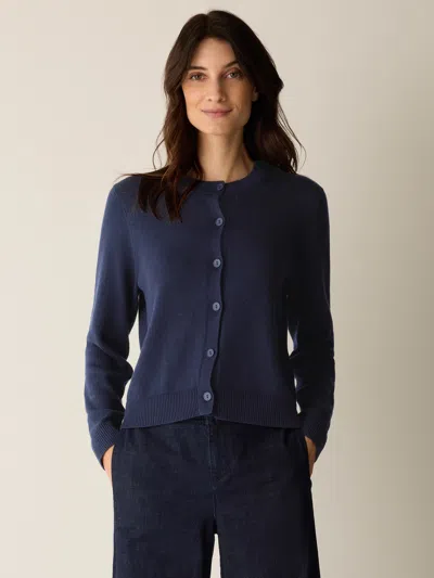 Eileen Fisher Peruvian Cotton Blend Crew Neck Cardigan In Ink