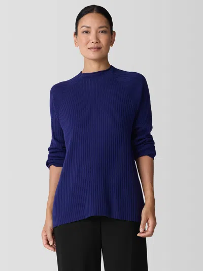 Eileen Fisher Peruvian Cotton Blend Funnel Neck Top In Brown