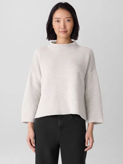 Eileen Fisher Peruvian Cotton Blend Funnel Neck Top In Neutral