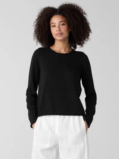 Eileen Fisher Peruvian Cotton Blend Jewel Neck Top In Black