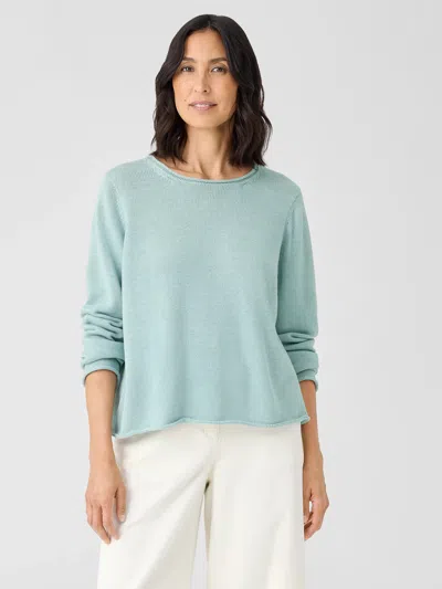 Eileen Fisher Peruvian Cotton Blend Jewel Neck Top In Blue
