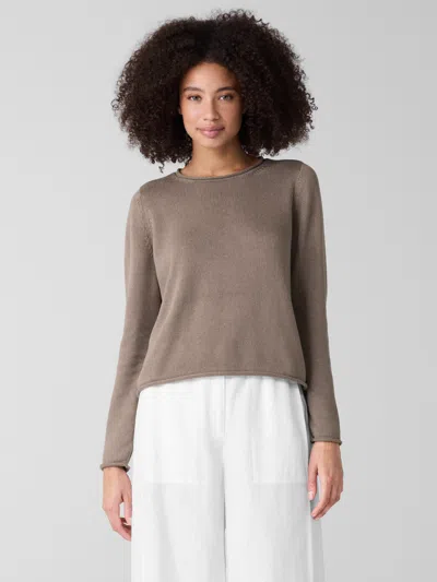 Eileen Fisher Peruvian Cotton Blend Jewel Neck Top In Nude