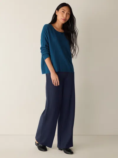 Eileen Fisher Peruvian Cotton Blend Jewel Neck Top In Blue