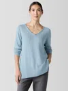 Eileen Fisher Organic Linen Cotton Slub V-neck Top In Blue