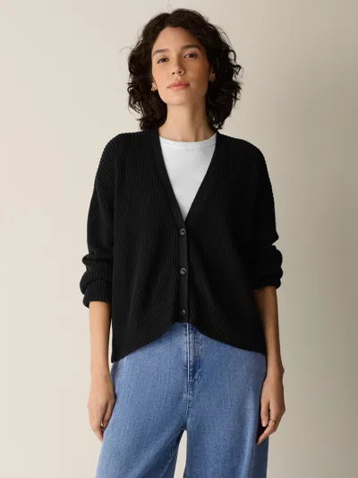Eileen Fisher Peruvian Cotton Blend V-neck Cardigan In Black