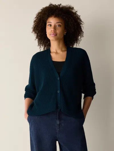 Eileen Fisher Peruvian Cotton Blend V-neck Cardigan In Sailor Blue