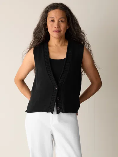 Eileen Fisher Peruvian Cotton Blend V-neck Vest In Black