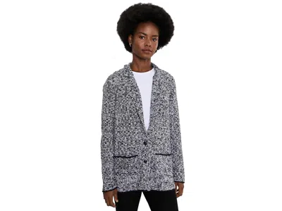 Eileen Fisher Peruvian Cotton Cloud Notch Collar Jacket Women's Jacket Black White: Xs In Gray