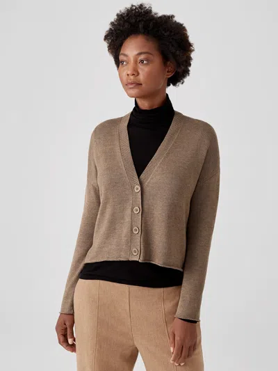 Eileen Fisher Peruvian Organic Cotton Blend Cropped Cardigan In Brown