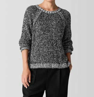 Eileen Fisher Peruvian Organic Cotton Boucle Crew Neck Top In Black