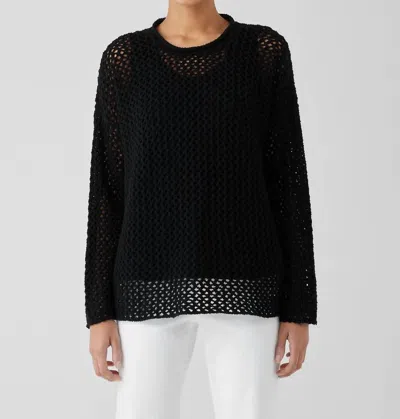 Eileen Fisher Peruvian Organic Cotton Boucle Crew Neck Top In Black In Black