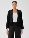 Eileen Fisher Peruvian Organic Cotton Boucle High Collar Cardigan In Black