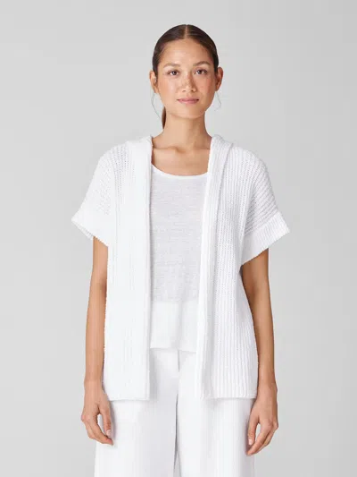 Eileen Fisher Peruvian Organic Cotton Boucle Hooded Cardigan In White