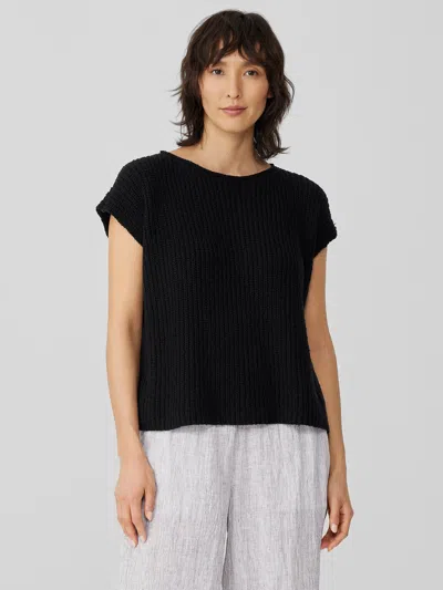 Eileen Fisher Peruvian Organic Cotton Boucle Square Top In Black
