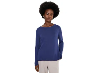 Eileen Fisher Peruvian Organic Cotton Cord Bateau Neck Sweater Women's Sweater Infinity: Md In Blue