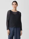 Eileen Fisher Peruvian Organic Cotton Cord Bateau Neck Top In Black