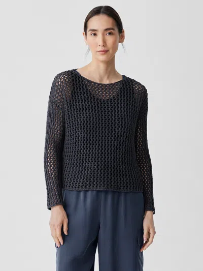 Eileen Fisher Peruvian Organic Cotton Cord Bateau Neck Top In Black