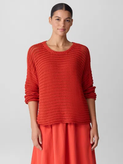Eileen Fisher Peruvian Organic Cotton Cord Crew Neck Top In Red