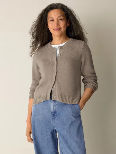 Eileen Fisher Peruvian Organic Cotton Cord Jersey Cardigan In Wheat