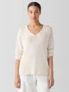 Eileen Fisher Peruvian Organic Cotton Cord Jersey V-neck Top In White