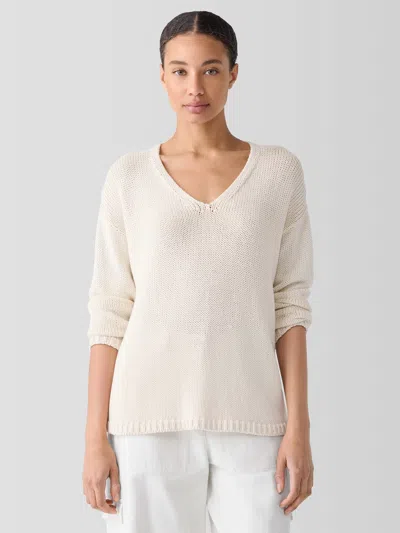 Eileen Fisher Peruvian Organic Cotton Cord Jersey V-neck Top In White