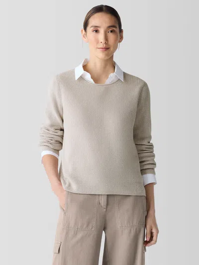 Eileen Fisher Peruvian Organic Cotton Crepe Crew Neck Top In Gray