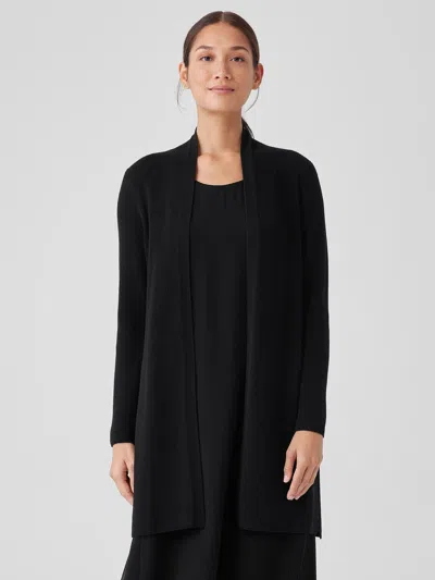 Eileen Fisher Peruvian Organic Cotton Crepe Long Cardigan In Black