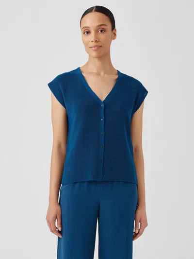 Eileen Fisher Peruvian Organic Cotton Crepe Vest In Blue