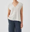 Eileen Fisher Peruvian Organic Cotton Crepe Vest In Bone In Beige