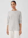 Eileen Fisher Peruvian Organic Cotton Crimp Crew Neck Long Top In Gray