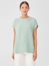 Eileen Fisher Peruvian Organic Cotton Crimp Crew Neck Top In Green