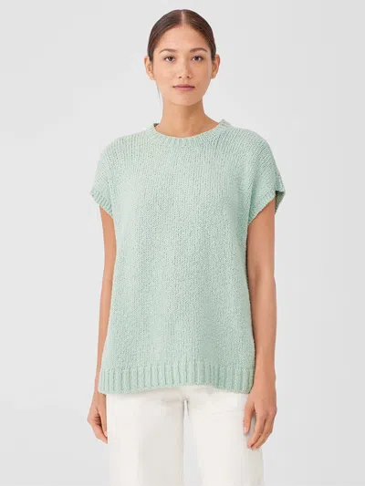Eileen Fisher Peruvian Organic Cotton Crimp Crew Neck Top In Green