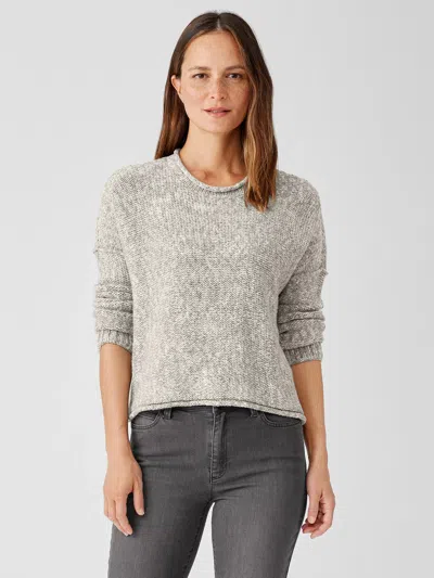 Eileen Fisher Peruvian Organic Cotton Crimp Crew Neck Top In Gray
