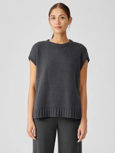 Eileen Fisher Peruvian Organic Cotton Crimp Crew Neck Top In Gray