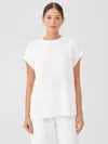 Eileen Fisher Peruvian Organic Cotton Crimp Crew Neck Top In White