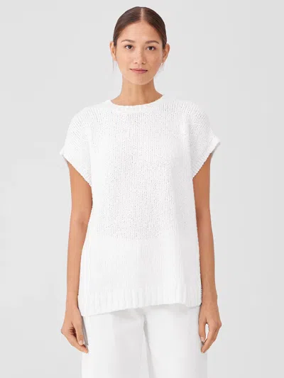 Eileen Fisher Peruvian Organic Cotton Crimp Crew Neck Top In White
