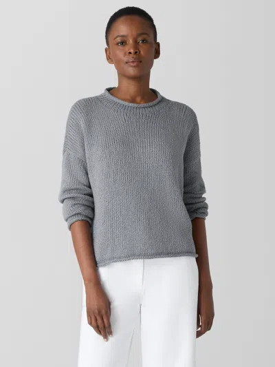 Eileen Fisher Peruvian Organic Cotton Crimp Funnel Neck Top In Gray