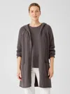 Eileen Fisher Peruvian Organic Cotton Crimp Hooded Cardigan In Brown
