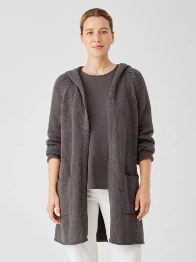 Eileen Fisher Peruvian Organic Cotton Crimp Hooded Cardigan In Brown