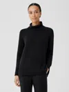 Eileen Fisher Peruvian Organic Cotton Crimp Turtleneck Top In Black