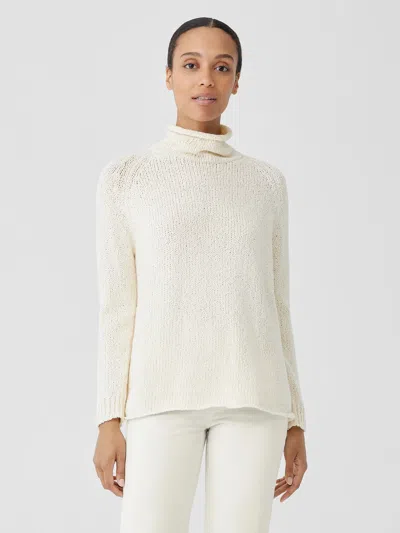 Eileen Fisher Peruvian Organic Cotton Crimp Turtleneck Top In White