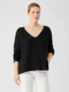 Eileen Fisher Peruvian Organic Cotton Crimp V-neck Top In Black