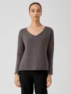 Eileen Fisher Peruvian Organic Cotton Crimp V-neck Top In Brown