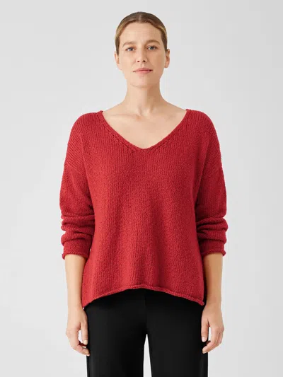 Eileen Fisher Peruvian Organic Cotton Crimp V-neck Top In Red