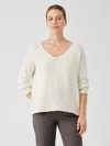 Eileen Fisher Peruvian Organic Cotton Crimp V-neck Top In White