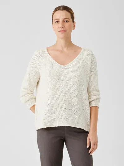 Eileen Fisher Peruvian Organic Cotton Crimp V-neck Top In White