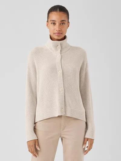 Eileen Fisher Peruvian Organic Cotton High Collar Cardigan In Neutral