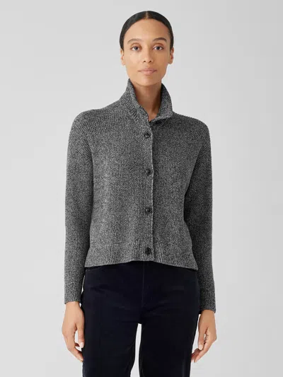 Eileen Fisher Peruvian Organic Cotton High Collar Cardigan In Gray