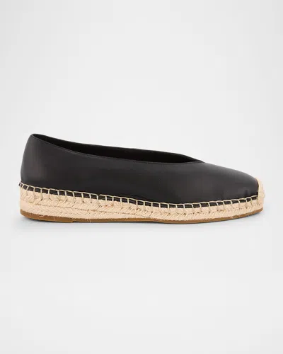Eileen Fisher Petals Leather Espadrilles In Black