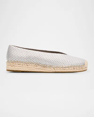 Eileen Fisher Petals Metallic Leather Wedge Espadrilles In Silver